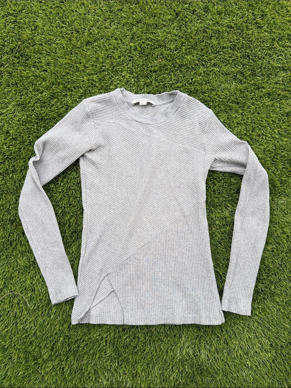 AllSaints Gray Ribbed Long-Sleeve Bodysuit